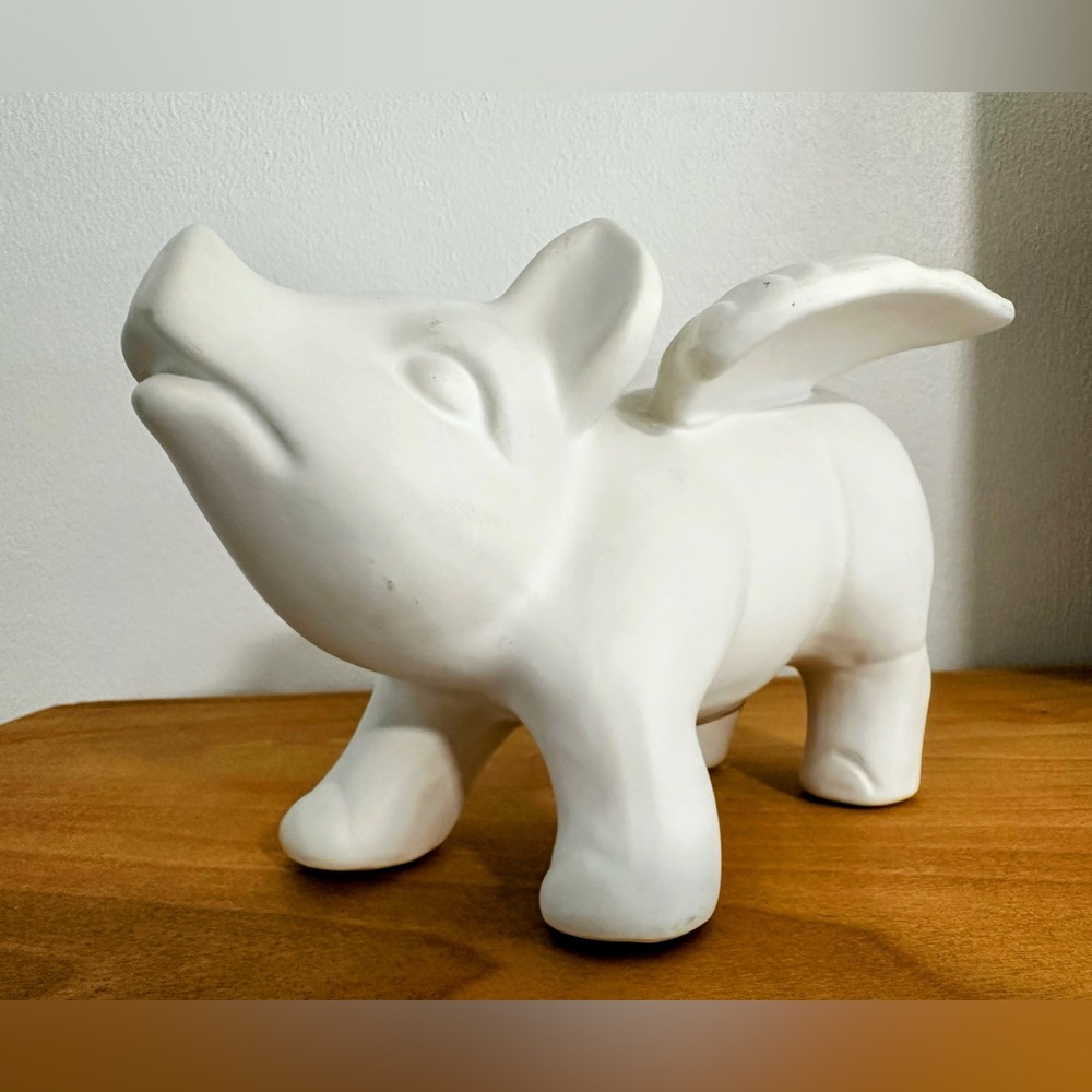 Vintage Unfinished Heavy Ceramic Bisque Ready-to-Finish Flying Pig Piggy Bank